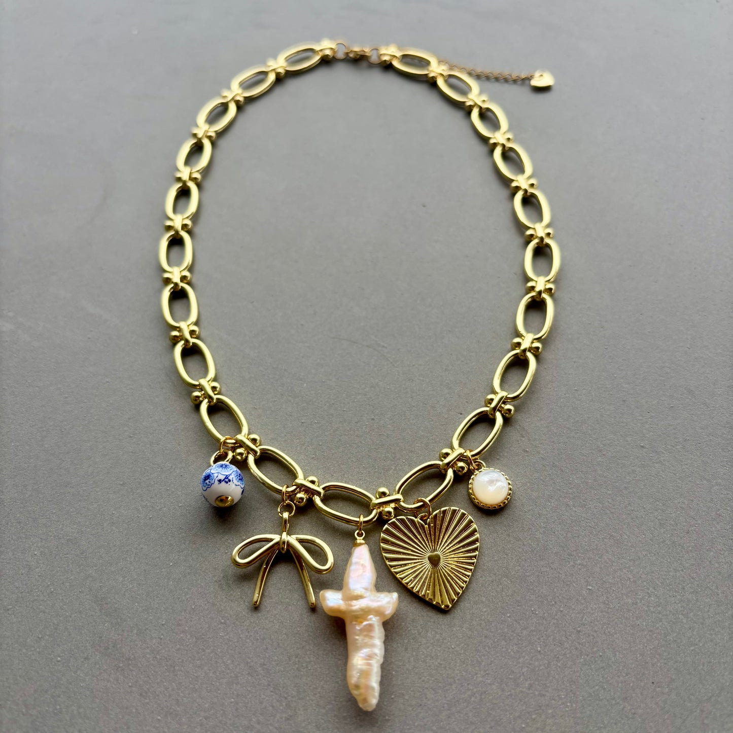 Statement Pearl Charm Necklace