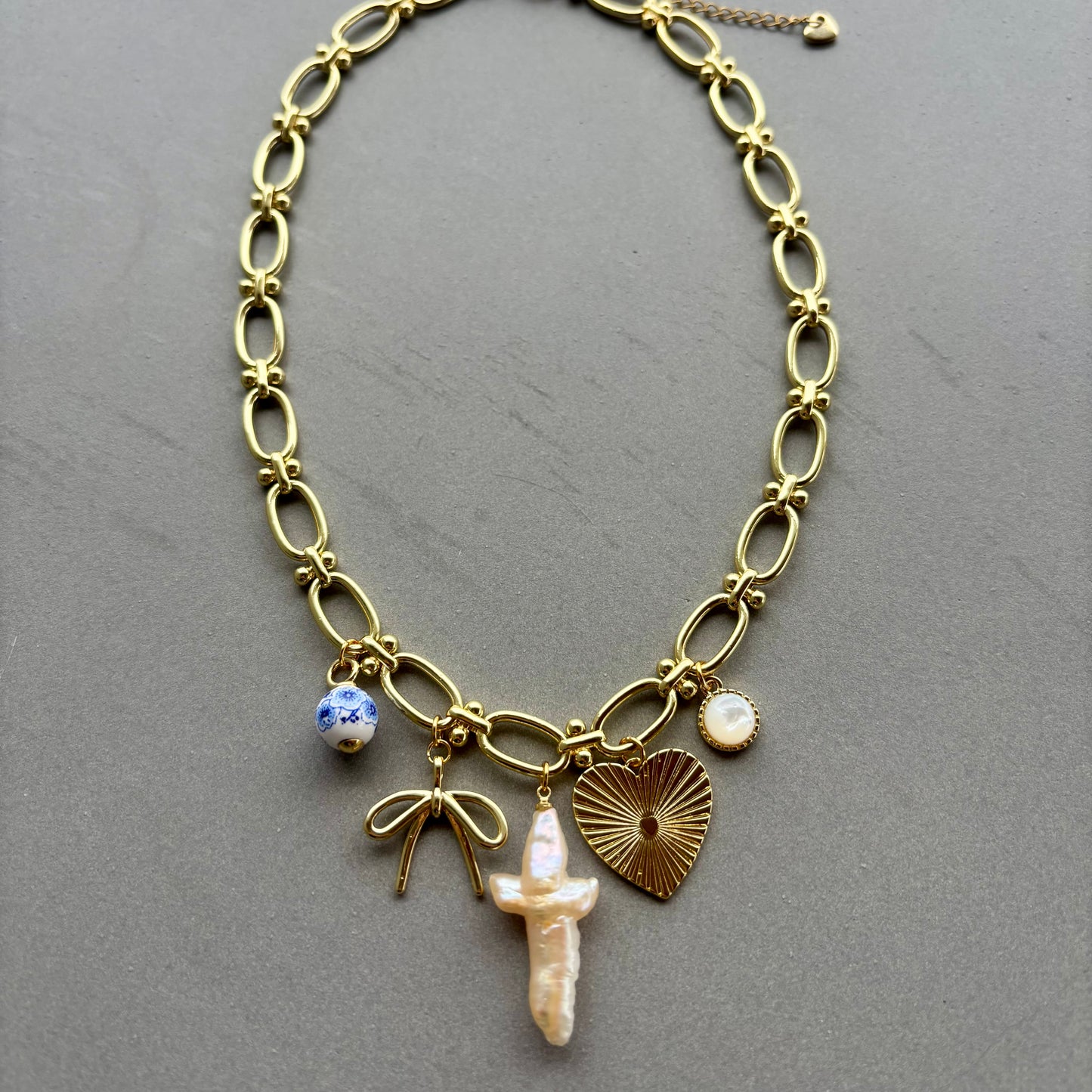 Statement Pearl Charm Necklace